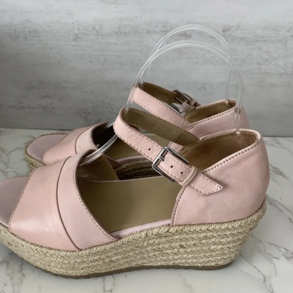 Naturalizer Espadrilles Sandals Women Sz 7.5 Pink Leather Platform Mid Heel‎